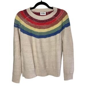 27 Miles Women's Rainbow Striped Oatmeal Wool Cashmere Sweater Size Medium